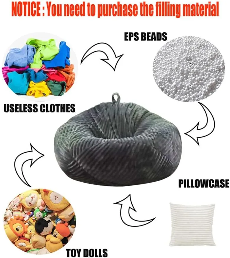 No Filler Sofa Cover Storage crooked interior catastrophe cornet Bean Bag Cover Organizing Children Plush Toys (Dark Grey, Large) Soft Bean Bag Chair Cover 