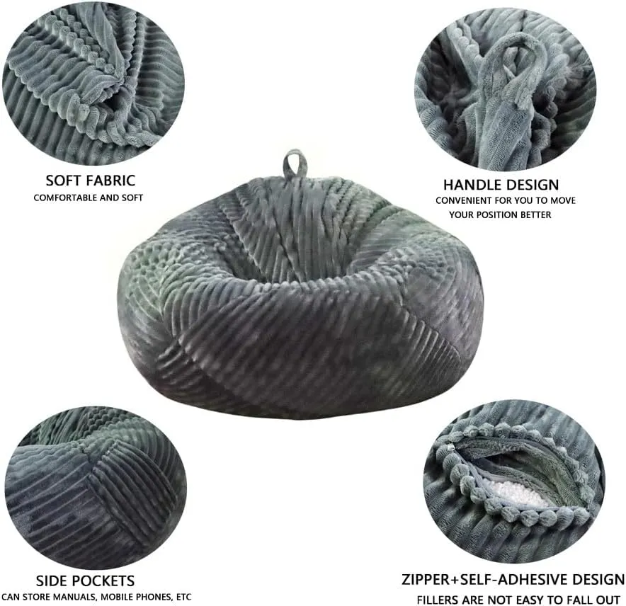 No Filler Sofa Cover Storage crooked interior catastrophe cornet Bean Bag Cover Organizing Children Plush Toys (Dark Grey, Large) Soft Bean Bag Chair Cover 