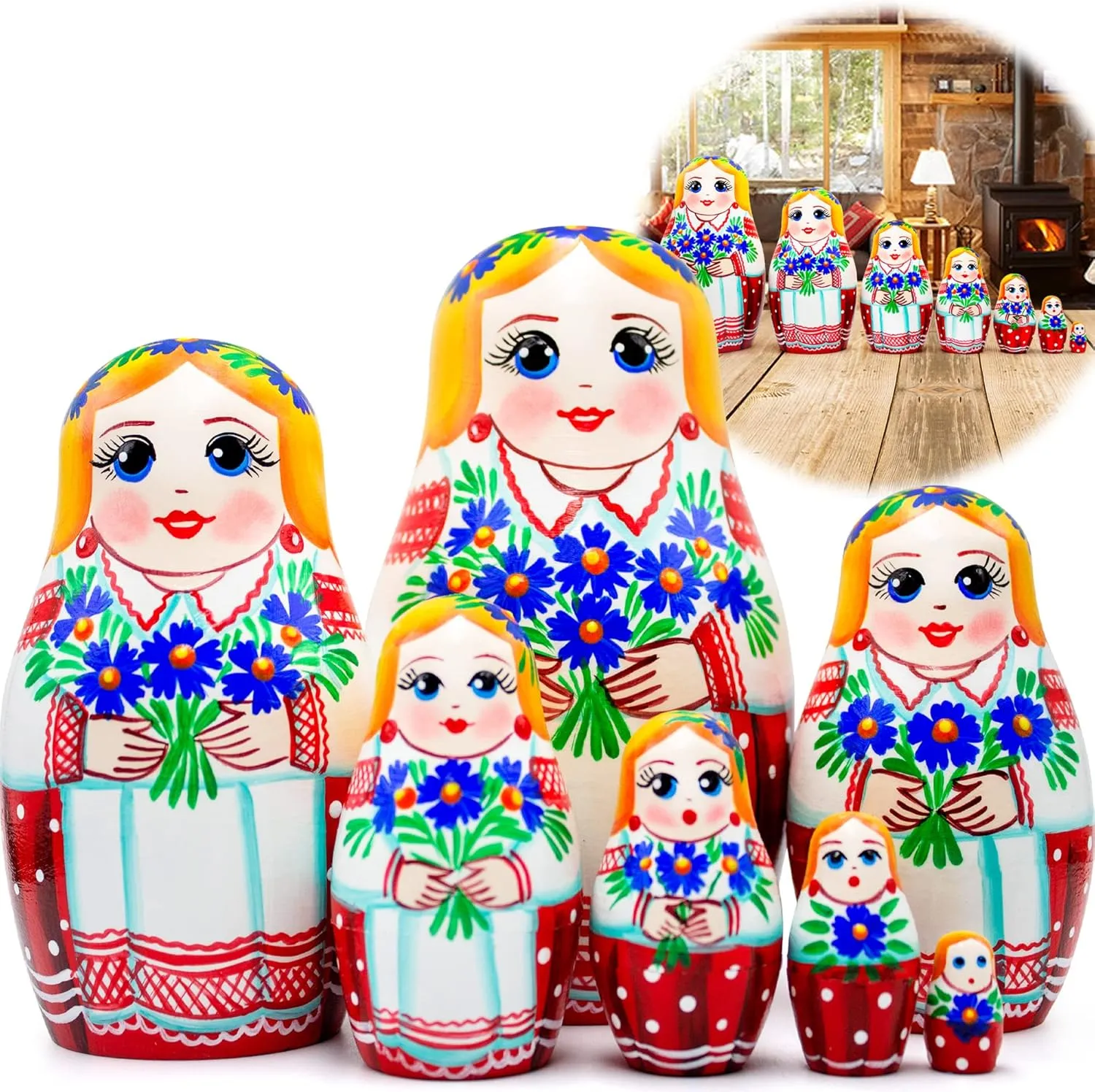 of 7 pcs bargain pervasive revolutionary - Belorussian Nesting Dolls in Folk Dress - Cornflowers Flowers Decor - Wooden Matryoshka Doll Stacking Dolls AEVVV Russian Dolls Set 