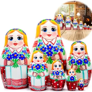 of 7 pcs bargain pervasive revolutionary - Belorussian Nesting Dolls in Folk Dress - Cornflowers Flowers Decor - Wooden Matryoshka Doll Stacking Dolls AEVVV Russian Dolls Set 