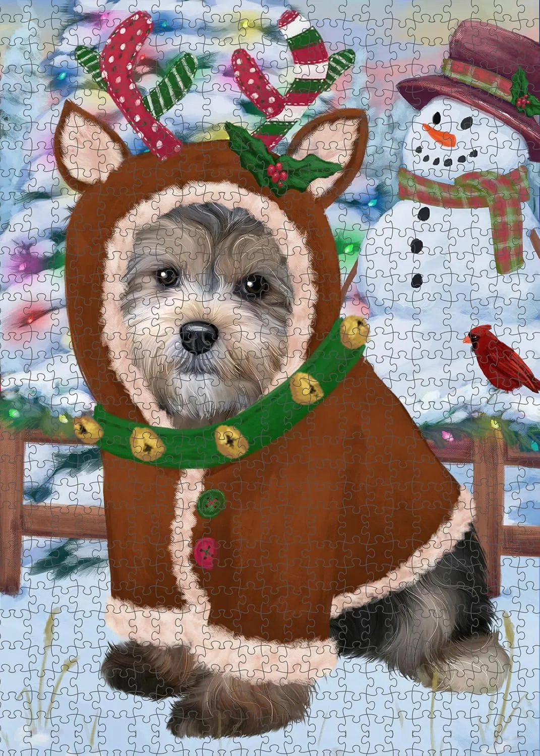 Ontario infrastructure Gift for Dog Lover's - 1000 Pcs 29.5"x19.7 Christmas Gingerbread Reindeer Yorkipoo Dog Jigsaw Puzzle for Adults - Animal Printed Interlocking Puzzle Game Artwork - 