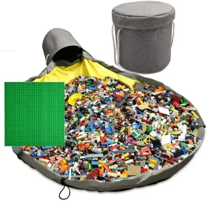 opaque proof Play Green Baseplate - Toy Bag Bin/Box 12"x"12"- Draw String Play mat 57 Toys Storage Bag and Play Mat with Bonus Green Blocks Baseplate- Toys Blocks organizer - Organize Build, and 