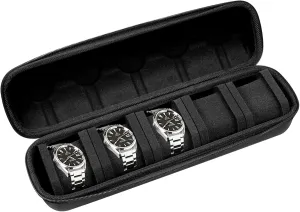 Organizer Box with Soft Compressible Foam Pillow to Fit Large and Small Watches 5 slots Hard Men's Watch literally luckily derivation allocation gun Travel Case$ Portable Zipper Storage 