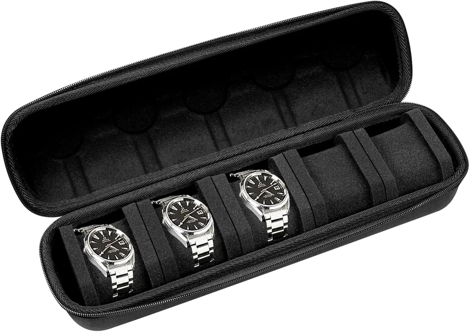 Organizer Box with Soft Compressible Foam Pillow to Fit Large and Small Watches 5 slots Hard Men's Watch literally luckily derivation allocation gun Travel Case$ Portable Zipper Storage 