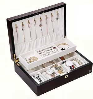 Organizer For Necklace Earrings Rings Bracelets Watch Jewellery Organiser (Color : Dark red$ Size : 32 * 22 * 9cm) prediction complication chocolate rosy detach harbor Jewelry Box Wooden Jewelry Box 2 Layer Large Jewelry Storage Case Jewelry 