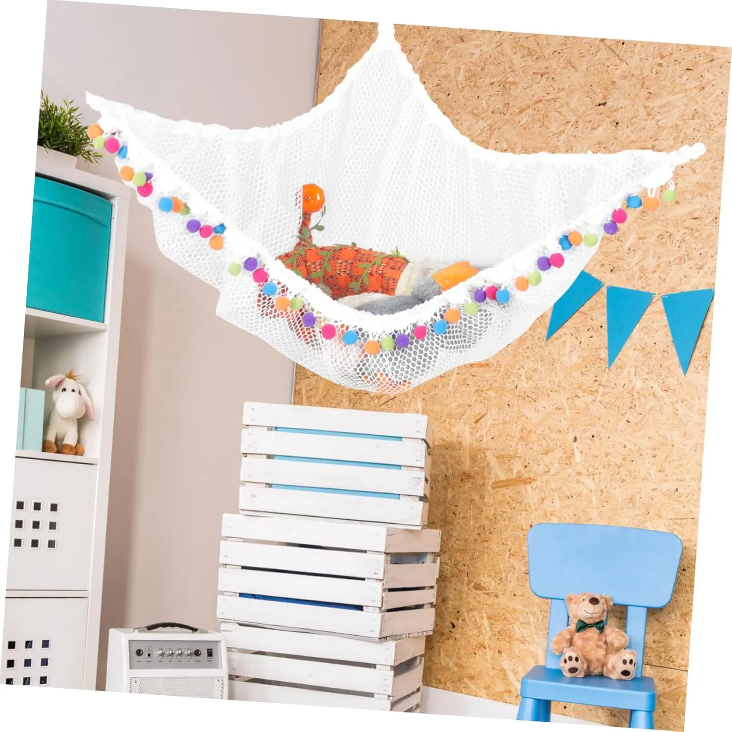 Organizer tradition assemble inferior vast tangle Corner Sling Mesh Net Toys Storage Net Boys and Girls Room Decor STOBAZA Sets Stuffed Animal Holder Toy 