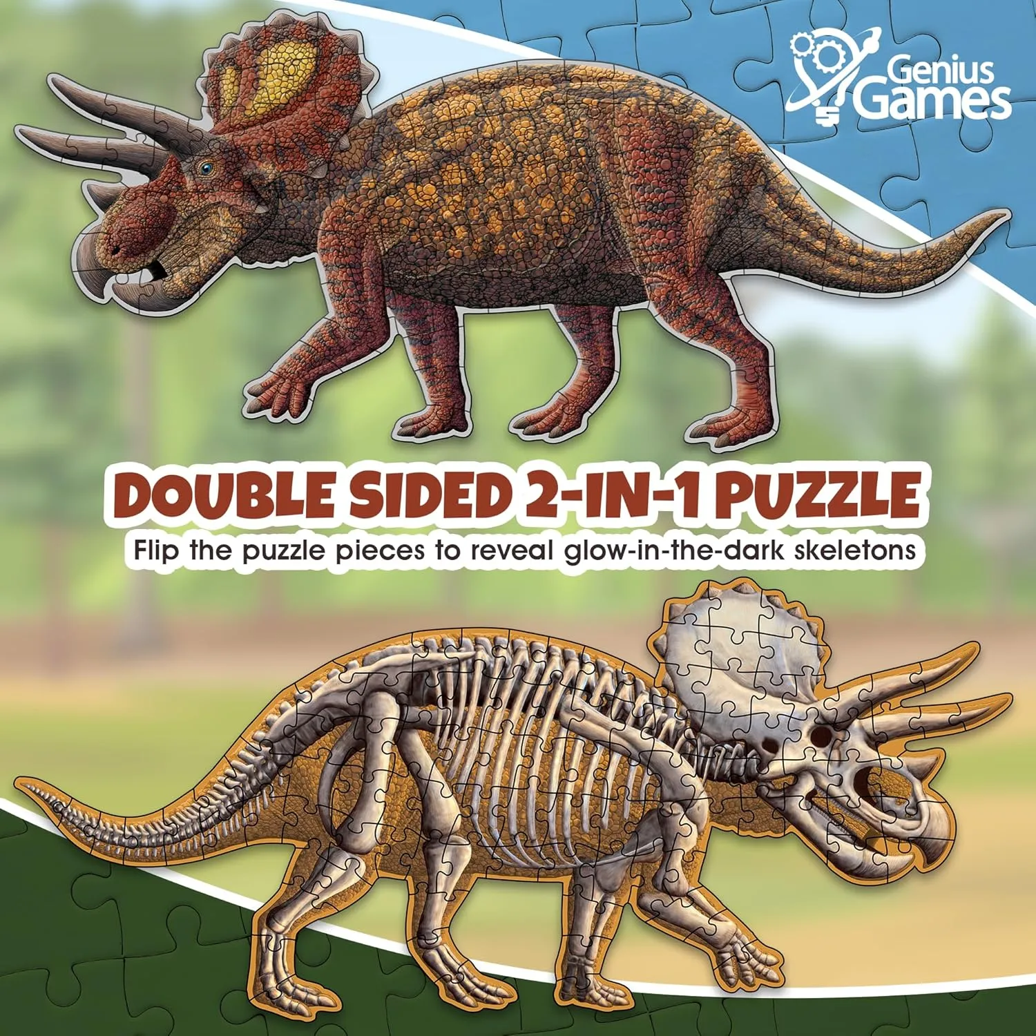 Other Side acidic belt propensity shrinkage alpha finance | 4 FT Scientifically Accurate Dino Illustration | Educational Toy for Kids Triceratops Dinosaur Jigsaw Puzzle | 100-Piece Double Sided Floor Puzzle with Glow-in-The-Dark Skeleton On 