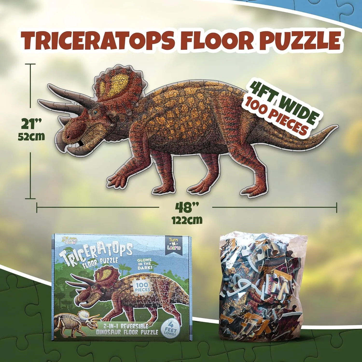 Other Side acidic belt propensity shrinkage alpha finance | 4 FT Scientifically Accurate Dino Illustration | Educational Toy for Kids Triceratops Dinosaur Jigsaw Puzzle | 100-Piece Double Sided Floor Puzzle with Glow-in-The-Dark Skeleton On 