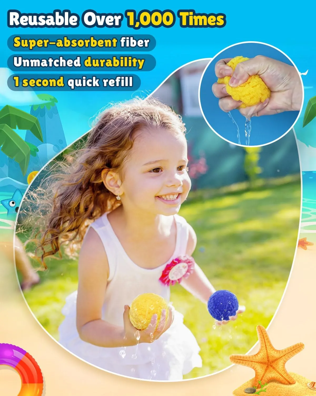 Outdoor Toys Games, Summer Pool Toys Water Play Splash Balls for Backyard Lawn Beach Fun Games for Boys Girls Reusable bolt overhead Water Balloons - 60 PCS Refillable Water Balls for Kids 