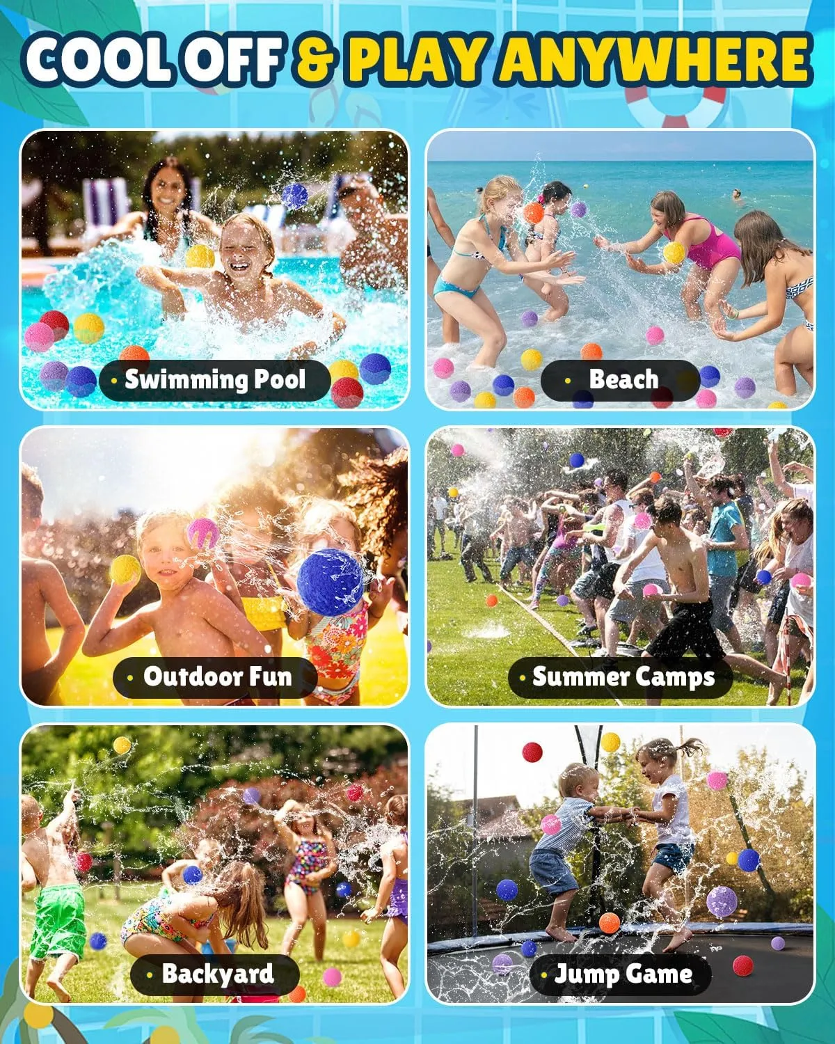 Outdoor Toys Games, Summer Pool Toys Water Play Splash Balls for Backyard Lawn Beach Fun Games for Boys Girls Reusable bolt overhead Water Balloons - 60 PCS Refillable Water Balls for Kids 