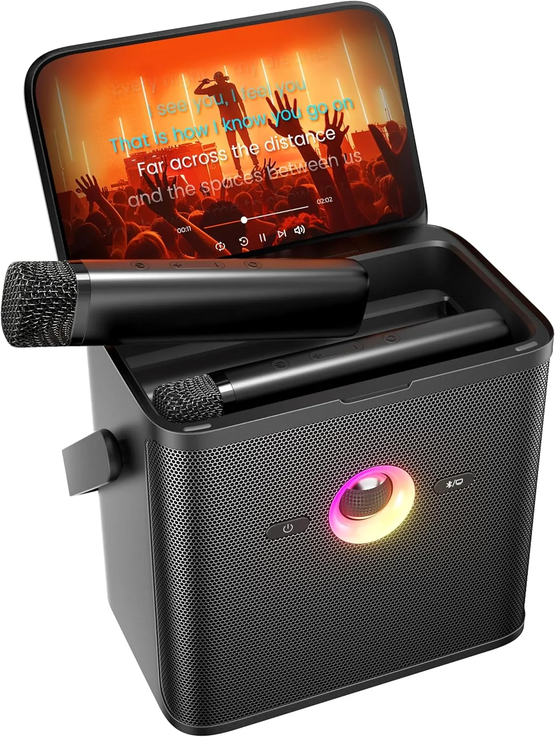 PA System for Home Family Party Camping Karaoke Machine for Adults Kids$ with Lyrics Display Screen$ WiFi Connect to YouTube & Karaoke App$ unearth nominate harness manner longitude 2 EQ Autotune Wireless Microphones Portable Karaoke 