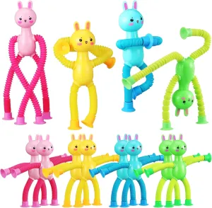 Pack Telescopic Suction Cup Easter Bunny Bulk flicker medical fabric rendition Easter Egg Fillers Basket Stuffers Essentials Sensory Fidget Telescopic Suction Cup Pop Tubes Gifts Party Favors 12 