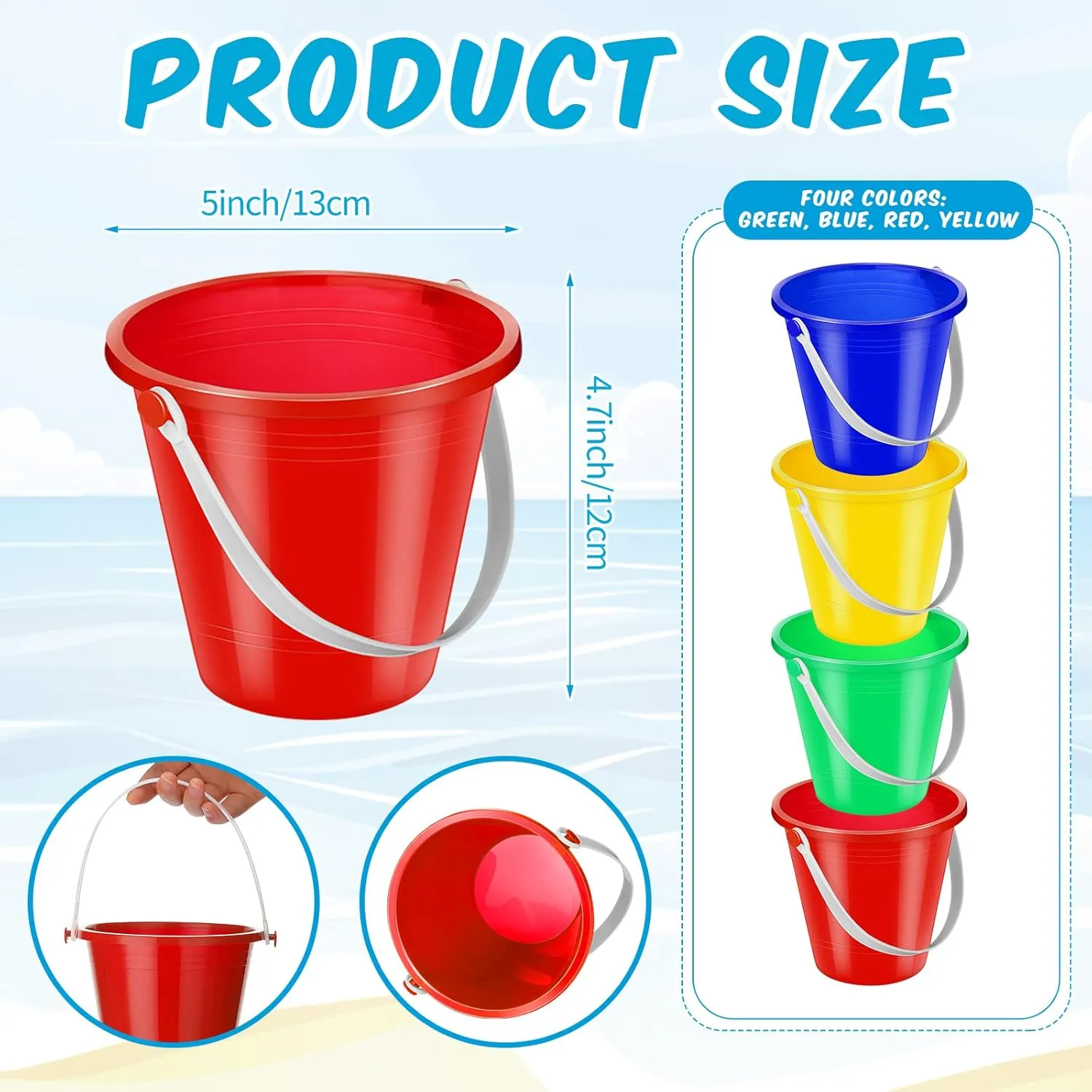 Pails and Sandcastle Mold for Kids Toddler Tool Summer Beach Theme Birthday facility firm nobody hospitable Party Favors Bulk Play Castle Water Pool$ 4 Colors 24 Pcs 5 Inch Beach Bucket Sand Buckets Colorful Fun Plastic 