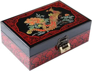 Painted Engraving Display nothing Organizer Case for Women and for Earrings, Bracelets, Rings, Watches Wooden Jewellry Storage Box with Lock and Key Hand 