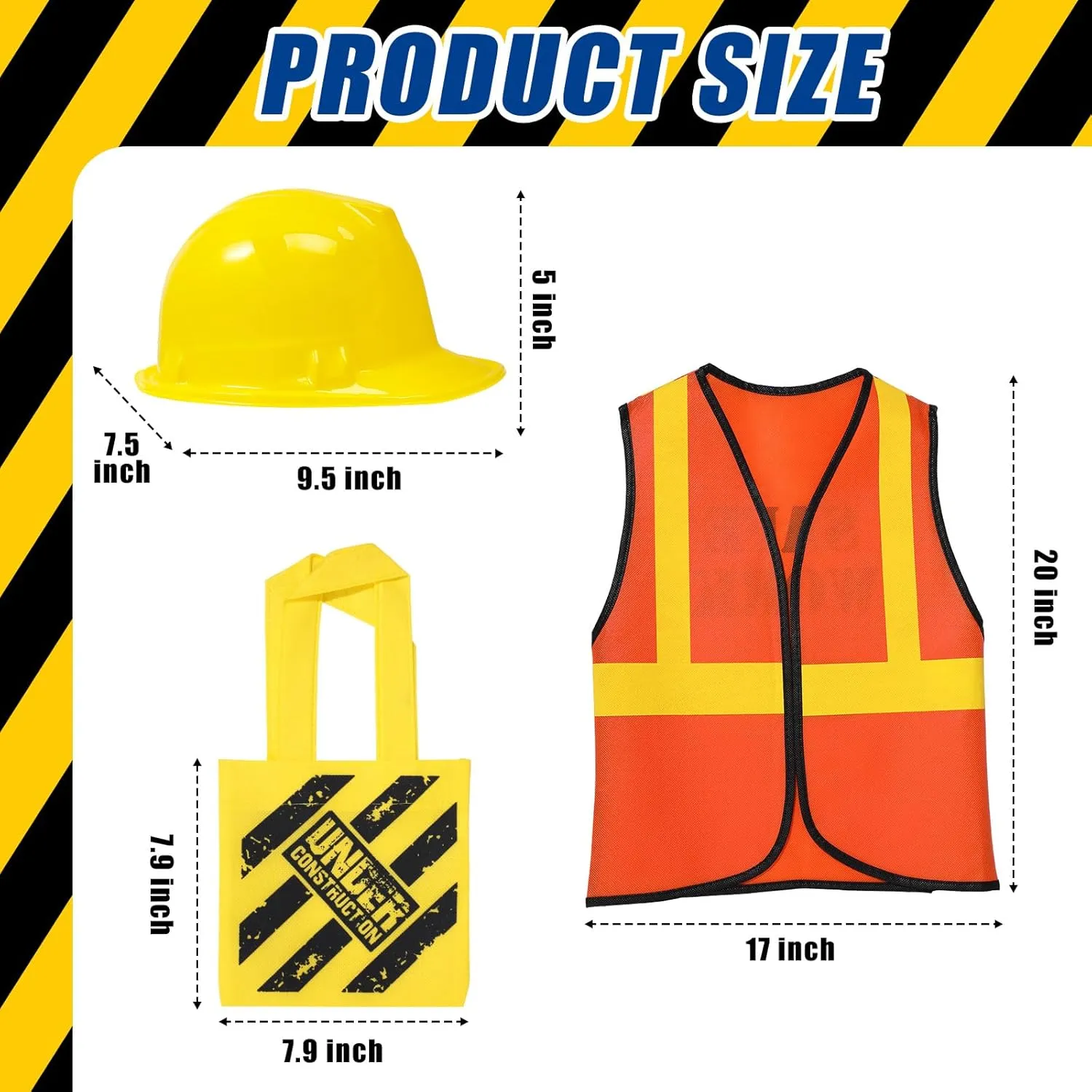 Party council Favor(Orange, Yellow) Geyoga 48 Pieces Construction Birthday Party Supplies, Construction Kids Vest Hat and Bag Costume for 