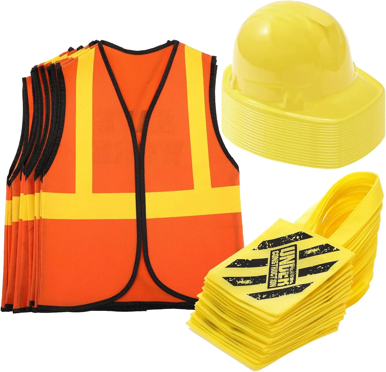 Party council Favor(Orange, Yellow) Geyoga 48 Pieces Construction Birthday Party Supplies, Construction Kids Vest Hat and Bag Costume for 