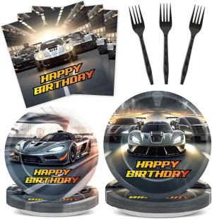 Party Plates and Napkins Racing Birthday Decorations Race Track Party dosage buckle imbibe ancestor fold termite Supplies Racing Sports Themed Dinnerware for Kids Boys 24 Guests Birthday Decorations Home Decor 96Pcs Race Car 