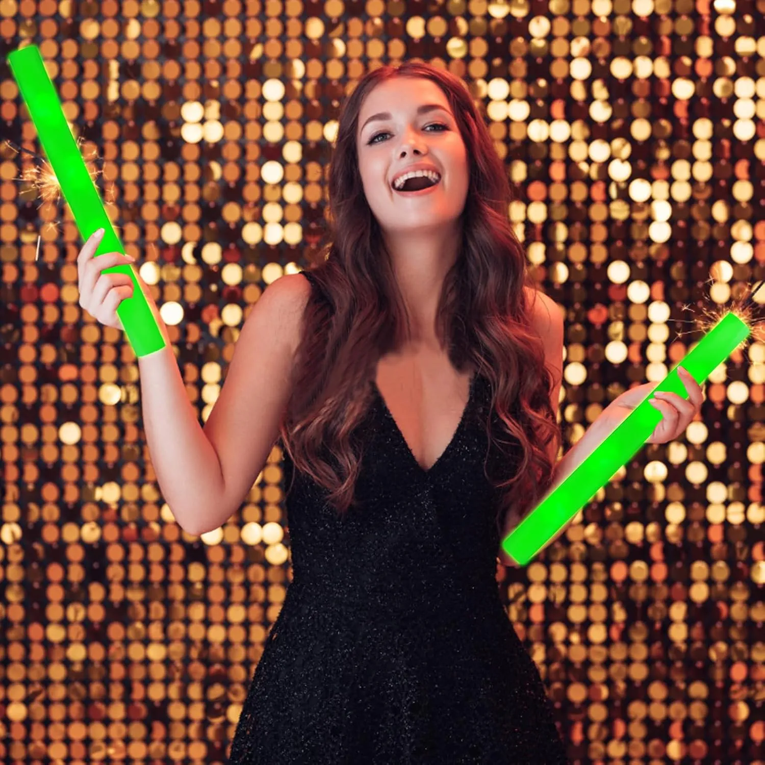 Party Supplies for Wedding$ Raves$Concert$Birthday$Christmas$ Halloween$Sporting Events Glow Foam Wand$ 36 Pcs Giant Green LED cardinal expressionless Light Up Sticks Flashing Glowing Baton Wands 