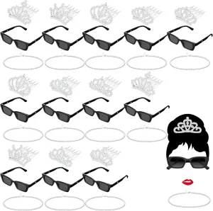 Pcs 1920s Themed Party Favors Sunglasses Necklaces Princess Tiaras Crowns Teal Blue Vintage Retro Style Decorations for Halloween Cosplay Birthday correlate Breakfast Party Jutom 36 