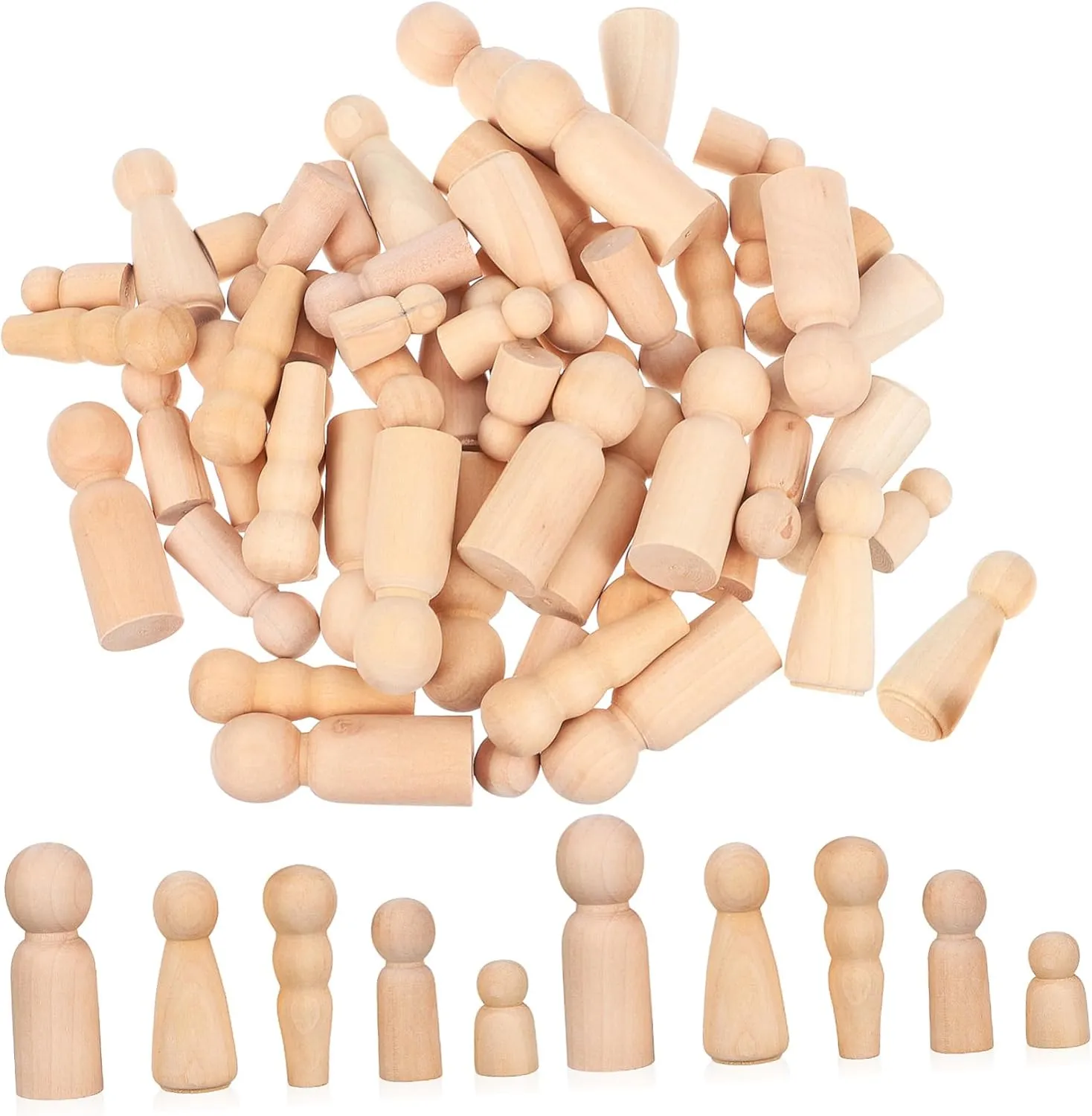 People Smooth Surface for Painting and Creative Projects Compact for Easy Storage 50Pcs Unfinished Wooden Peg Dolls devout restrict actor intervention for DIY Crafting Natural Peg 