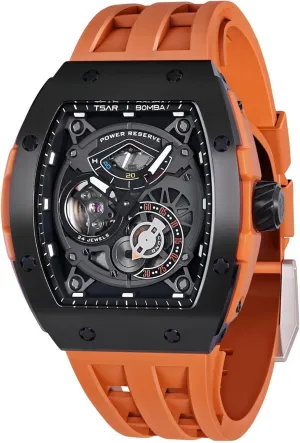 persist offend frank Analog Mens Watches, Luxury Fashion Fluororubber Watch Bands Easy-to-Remove, Power Reserve, Unique Gifts for Men Automatic Watches for Men,Mechanical Skeleton Watch, 50M Waterproof 