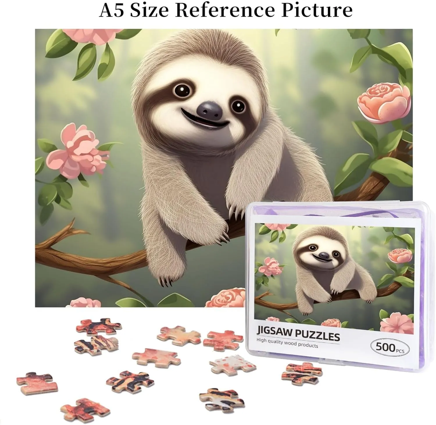 Picturepuzzle Finished Size 20.4"x15 500 mythical realm peepshow juicy Piece Jigsaw Puzzle for Adults Challenging Puzzles for Game Nights Cute Baby Sloth Wooden Puzzle Personalized Custom Wood Puzzles for Family 