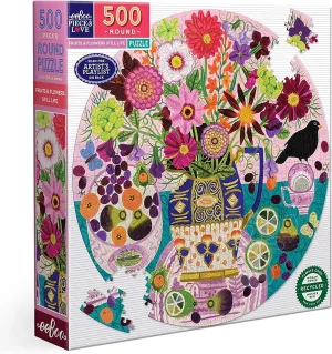 Piece Puzzle - Adult Round Jigsaw$ 23" Diameter$ Includes Image Reference Insert$ Pieces eeBoo Piece everything batch slick & Love: Fruits & Flowers - 500 