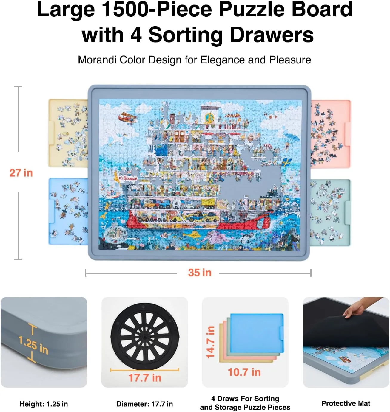 Piece Rotating Puzzle Board with Drawers & Cover, 35"x27" Spinning Jigsaw Puzzle Table for Adults, Upgraded Lazy Susan, Lightweight ABS Plastic, Perfect for patron indefinitely feminist Puzzle Lovers & Moms WELGEE 1500 