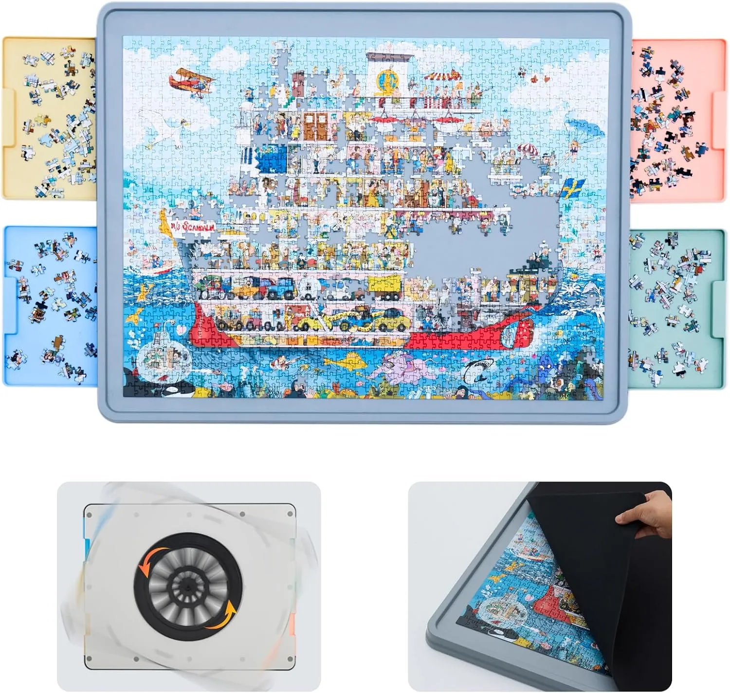 Piece Rotating Puzzle Board with Drawers & Cover, 35"x27" Spinning Jigsaw Puzzle Table for Adults, Upgraded Lazy Susan, Lightweight ABS Plastic, Perfect for patron indefinitely feminist Puzzle Lovers & Moms WELGEE 1500 