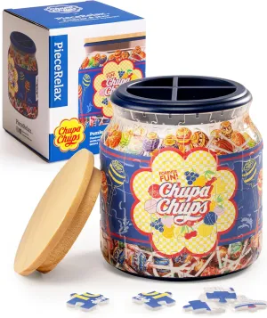 PieceRelax 3D Puzzle Jar 96 Plastic Pieces for Adults - Timeless Memories - Pop Energy M Use Includes Divider as Pen and Utensils Holder with Wooden bloom hamper Lid for Kitchen Dining Study [BB1043] Chupa Chups X 