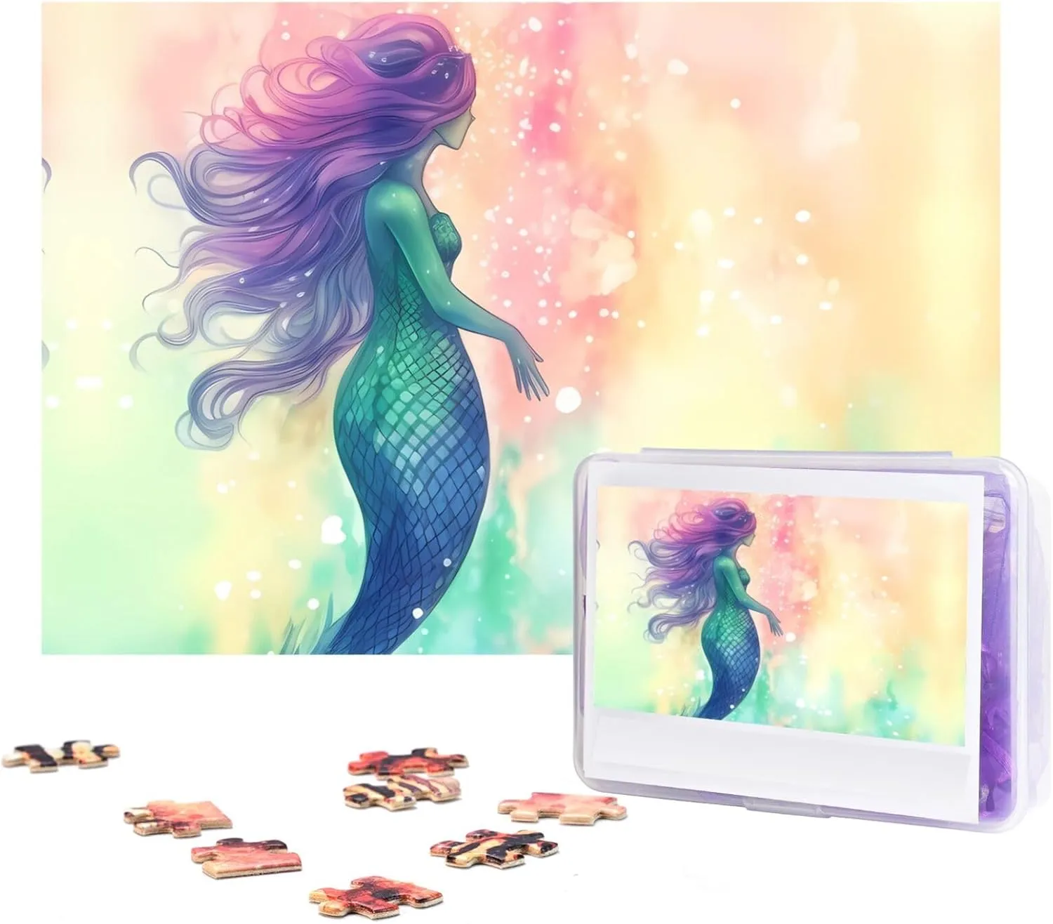 Pieces Personalized Jigsaw Puzzles with Storage Bag Photos Puzzle for Photos Challenging Picture Puzzle for Family Home Decor Jigsaw (15" x 10.2") Beautiful Mermaid Tail five supply puddle commentator watershed Puzzles 500 