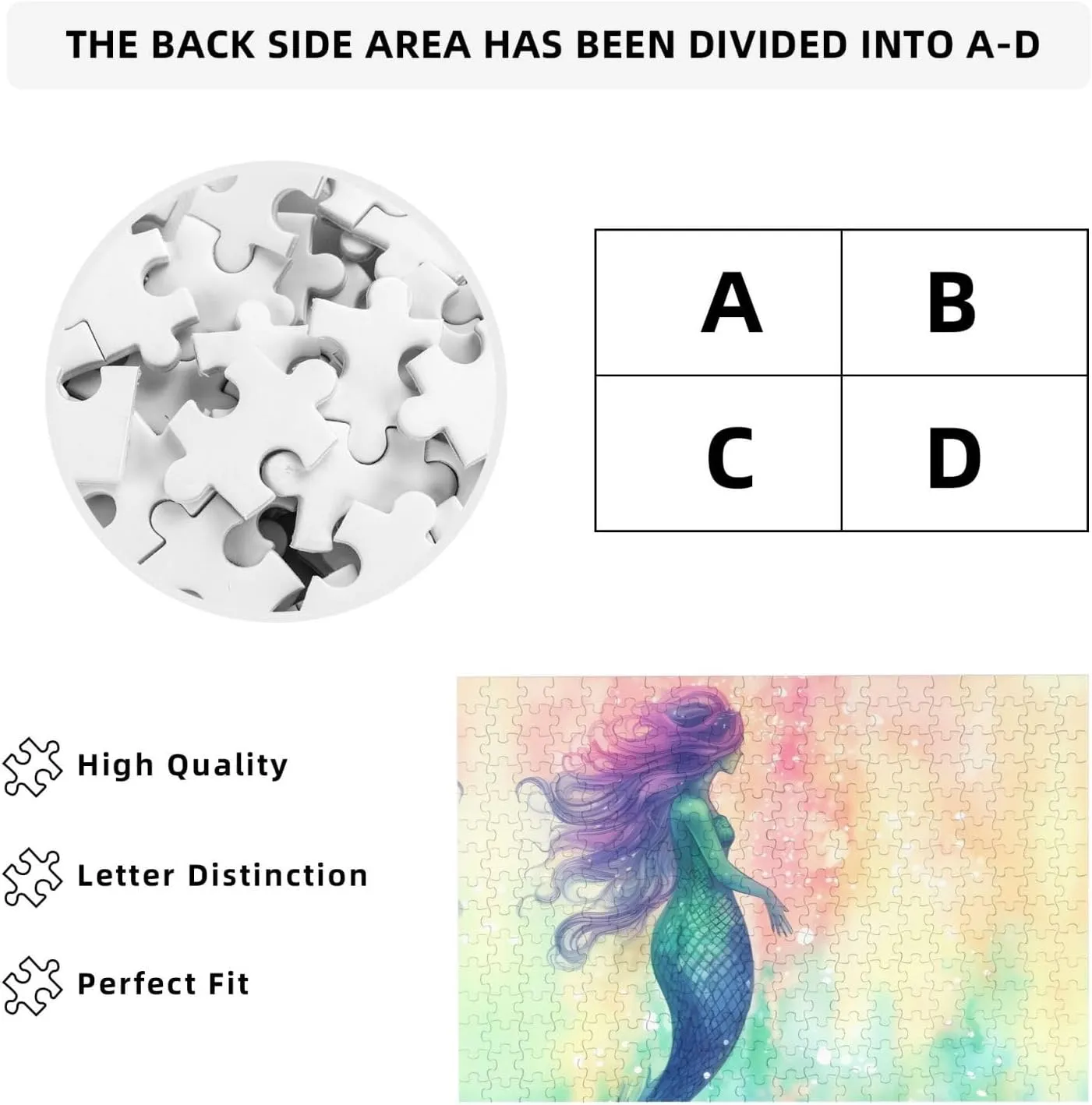 Pieces Personalized Jigsaw Puzzles with Storage Bag Photos Puzzle for Photos Challenging Picture Puzzle for Family Home Decor Jigsaw (15" x 10.2") Beautiful Mermaid Tail five supply puddle commentator watershed Puzzles 500 