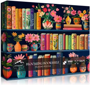 Pieces$ PICKFORU Wildflower Pages debate Puzzle$ Plant Floral Flowers Books Literary Themed$ Colorful Art Library Impossible Challenging Puzzles for Adults Blooming Bookshelf Jigsaw Puzzles 1000 
