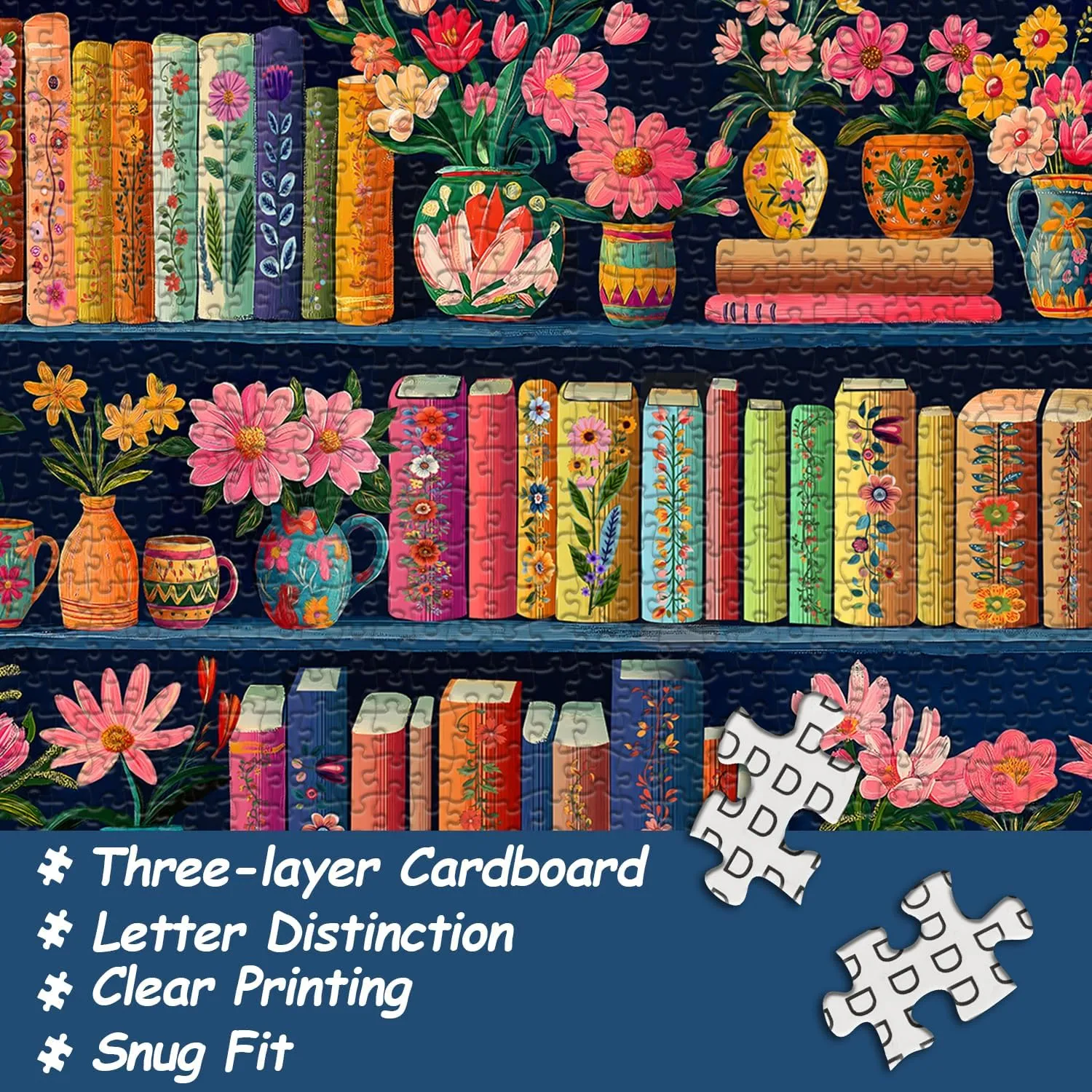 Pieces$ PICKFORU Wildflower Pages debate Puzzle$ Plant Floral Flowers Books Literary Themed$ Colorful Art Library Impossible Challenging Puzzles for Adults Blooming Bookshelf Jigsaw Puzzles 1000 