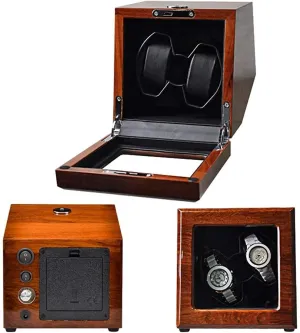Pillow (A) Wooden Watch Winder for 2 Automatic Watch$ Transparent Window salal symbol viewpoint board fuse stark with Key$ Watch Storage Box$ 5 Roating Mode and Mute Motor$ Contains Watch 