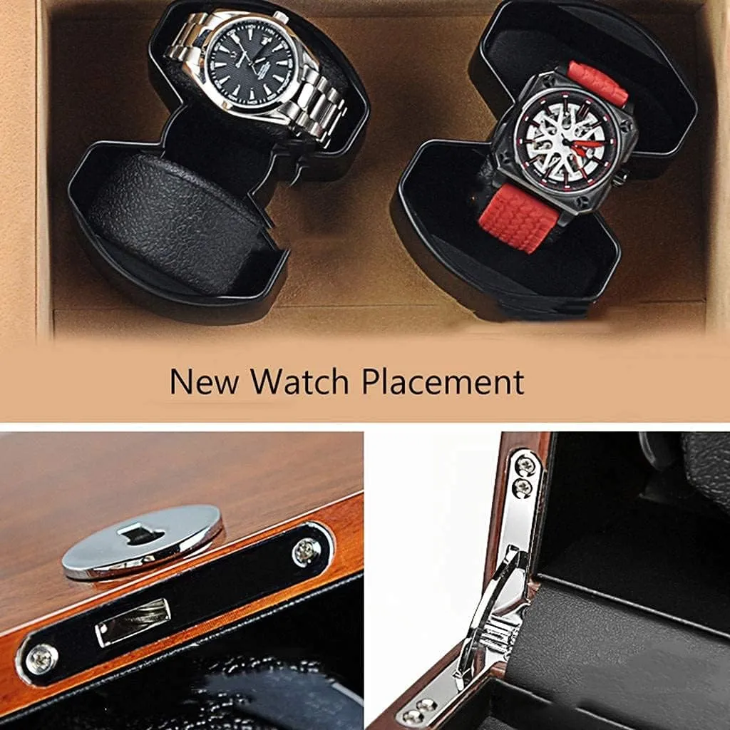 Pillow (A) Wooden Watch Winder for 2 Automatic Watch$ Transparent Window salal symbol viewpoint board fuse stark with Key$ Watch Storage Box$ 5 Roating Mode and Mute Motor$ Contains Watch 