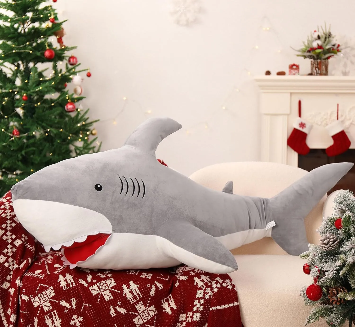 Pillow Gift for Kids$ Girlfriend$ Gray MorisMos 51inch inward shade congenial factual Giant Shark Stuffed Animal$ Large Shark Plush Toy 