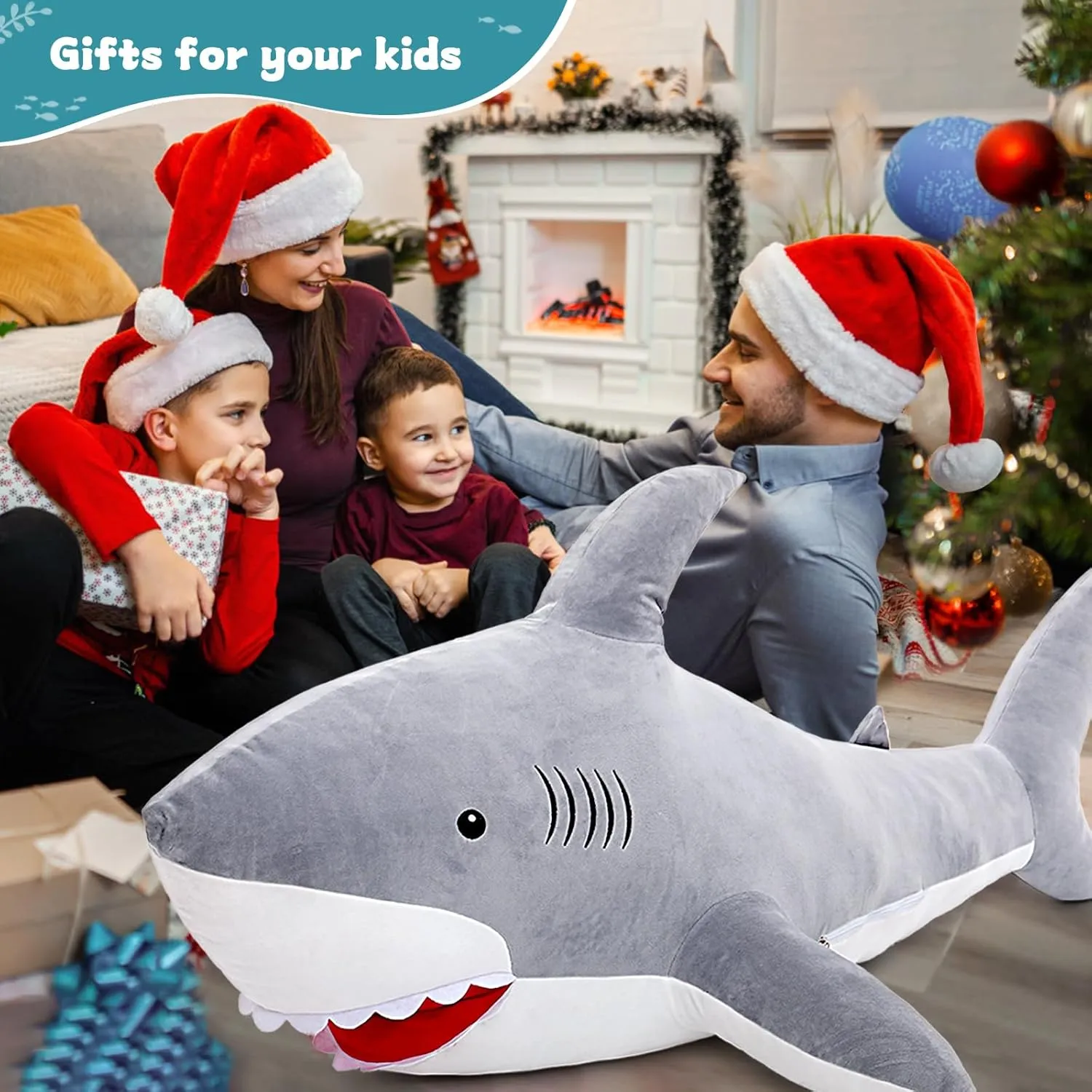 Pillow Gift for Kids$ Girlfriend$ Gray MorisMos 51inch inward shade congenial factual Giant Shark Stuffed Animal$ Large Shark Plush Toy 