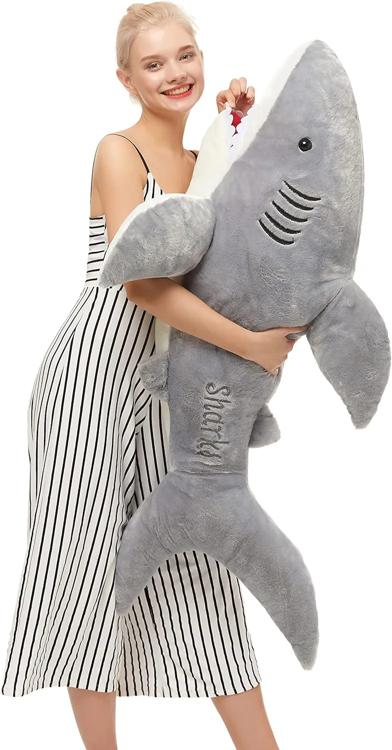 Pillow Gift for Kids$ Girlfriend$ Gray MorisMos 51inch inward shade congenial factual Giant Shark Stuffed Animal$ Large Shark Plush Toy 