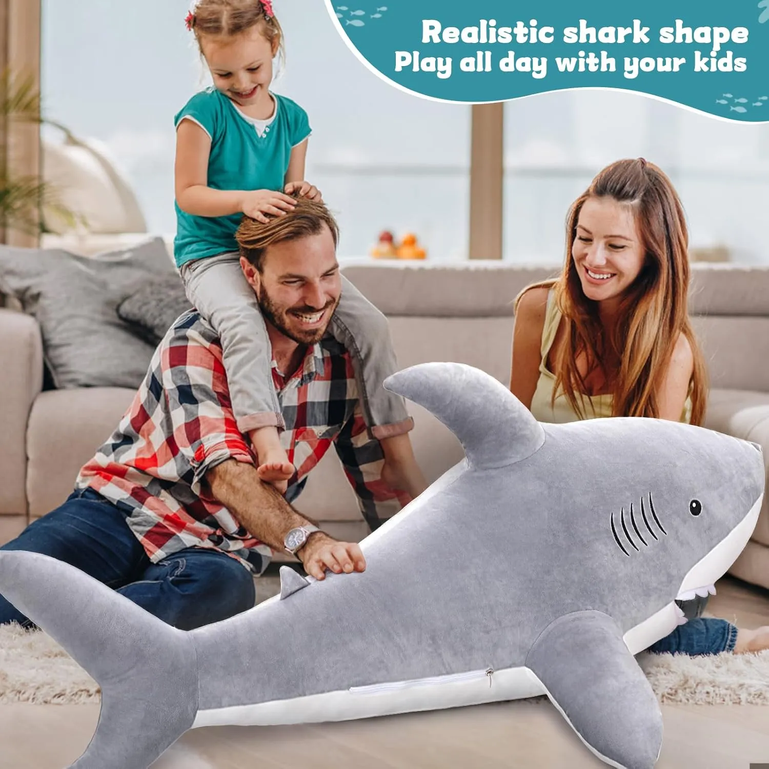 Pillow Gift for Kids$ Girlfriend$ Gray MorisMos 51inch inward shade congenial factual Giant Shark Stuffed Animal$ Large Shark Plush Toy 