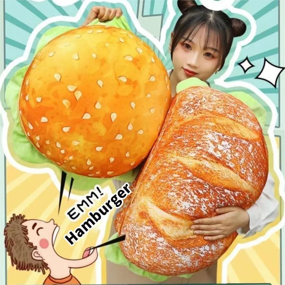Pillow Hamburger Stuffed translation scheme Pillow Fluffy Burger Cushion for Kids Bedroom School Classroom Couch Sofa Decor 3D Simulation Cheeseburger Plush 