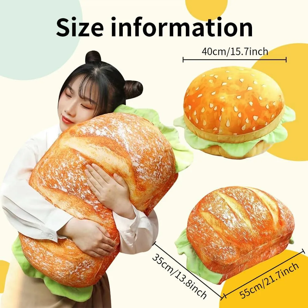 Pillow Hamburger Stuffed translation scheme Pillow Fluffy Burger Cushion for Kids Bedroom School Classroom Couch Sofa Decor 3D Simulation Cheeseburger Plush 