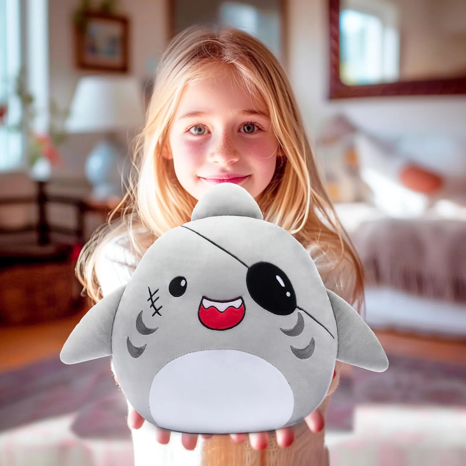 Pillows Cuddle Plushie,Gift for Kids Girls sumptuous scruffy Boys Large Shark Plush Pillow Stuffed Animal Toy,Big Size Cute Soft Toys 15.5" Fat Kawaii Hugging 