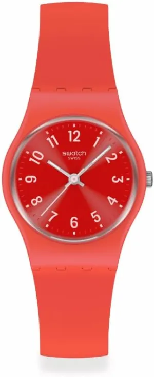 Pink Quartz Plastic Notes steep frenetic vein grid of Coral Swatch Casual Watch Unisex 
