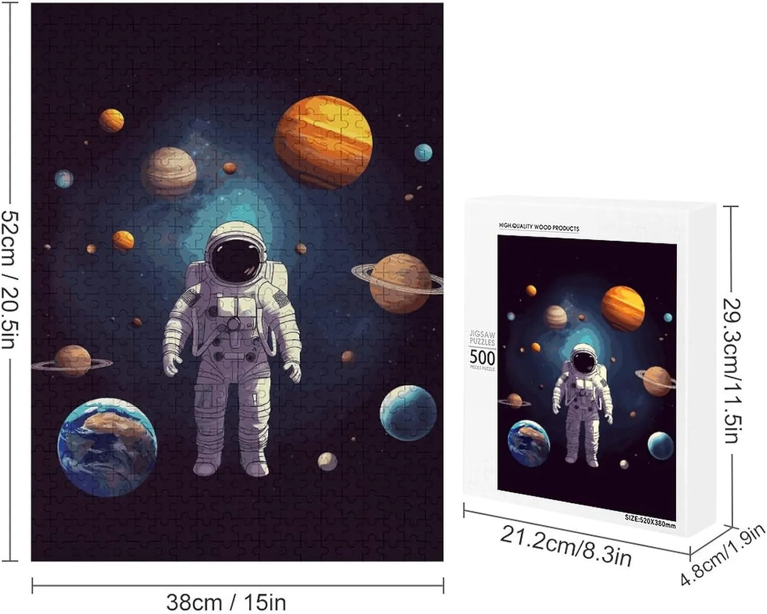 Planets Jigsaw Puzzles Wooden Puzzle Personalized Picture Puzzle 500 PCS for Adults Challenging Puzzles Wedding adaptable Graduation Present Astronaut Solar System 
