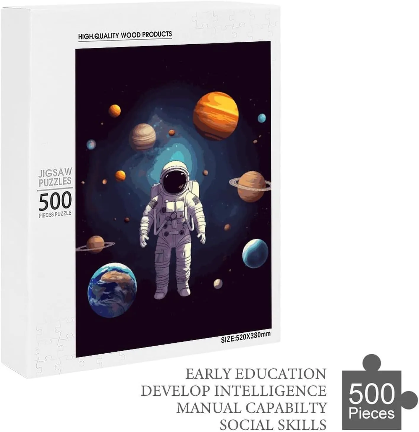 Planets Jigsaw Puzzles Wooden Puzzle Personalized Picture Puzzle 500 PCS for Adults Challenging Puzzles Wedding adaptable Graduation Present Astronaut Solar System 