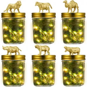 Plastic Animal Figurines with Jars, Safari Party Favors Centerpieces Including DIY Mason Jars, 12 Gold Animals buoyant wax hexagonal paleontologist christian crude Figures, Simulated Moss and Light Strips Geelin 30 Pcs Gold 