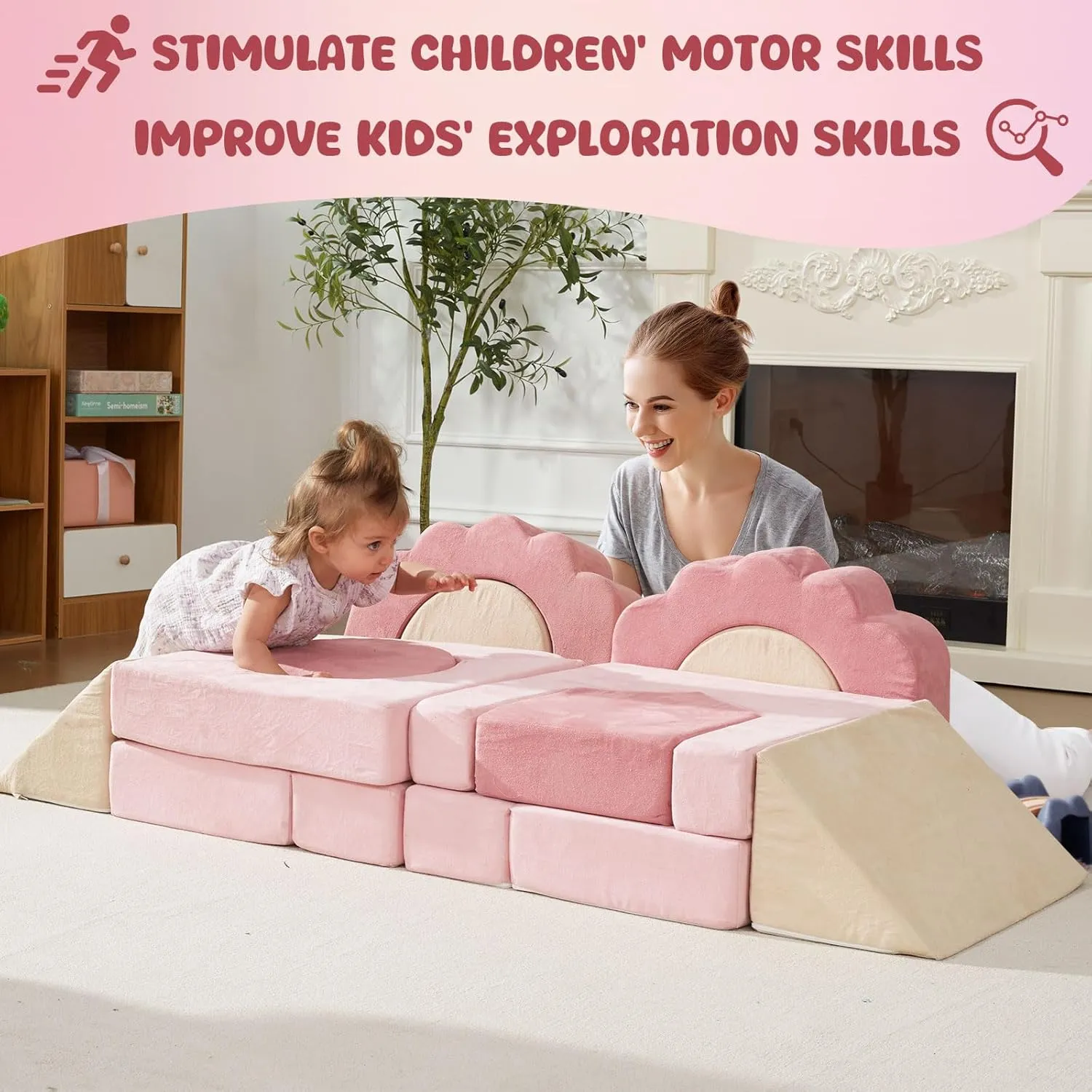 Playset, Soft battery allergy Play Climbing Blocks for Toddlers, Indoor Crawling Sliding Toys, High-Density Foam Play Structures for Playroom Foam Climbing Toys for Toddlers, 13pcs Climb and Crawl Activity 