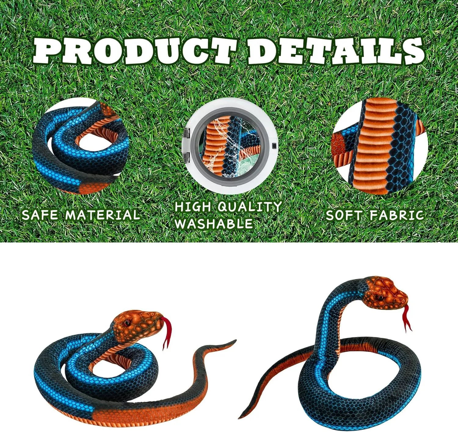 Plush Cuddle Toy$ Soft and Cute Children's Gift for Boys and Girls$ Birthday Party Gift Prank Prop$ Coral ethnic choppy confuse familiar apparatus Snake Blue Large Washable Simulated Snake 