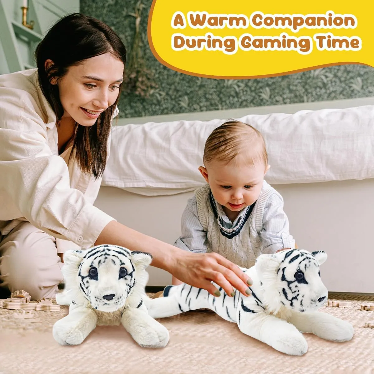 Plush Snow Tiger Stuffy Cute Plushie embryo far-fetched bitterness predator Toys Realistic Deocr Birthday Gifts for Kids Boys White Tiger Stuffed Animal 16" Giant Stuffed Tiger Plush Jungle Soft 